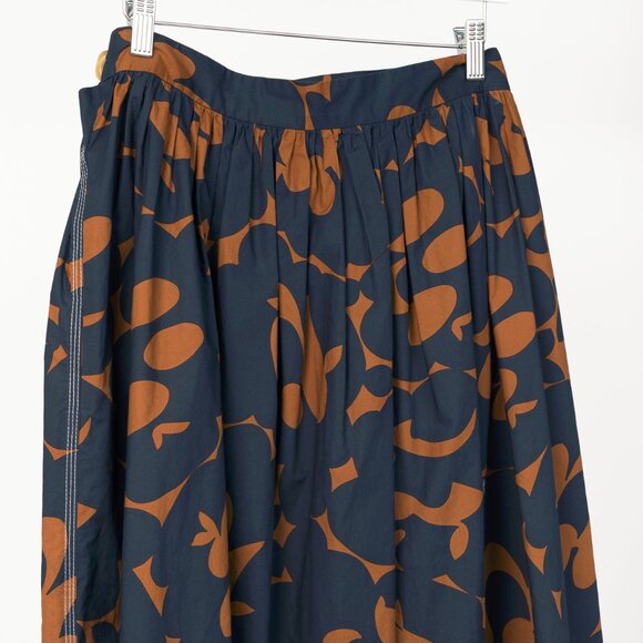 Marni Resort 2019 Navy Belou-Print Cotton Poplin Gathered Midi Skirt - Picture 4 of 12